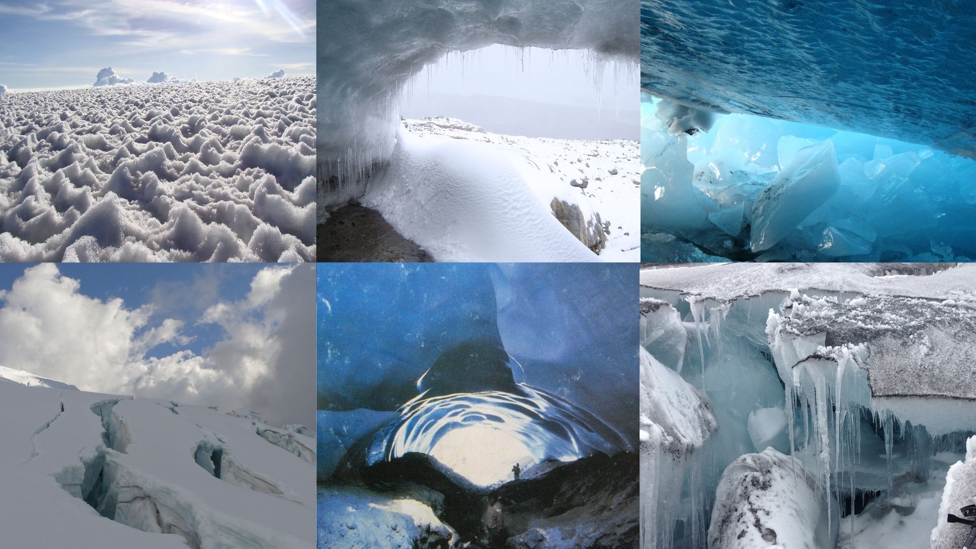 Figura. Diferentes formaciones en los glaciares colombianos. Autor IDEAM