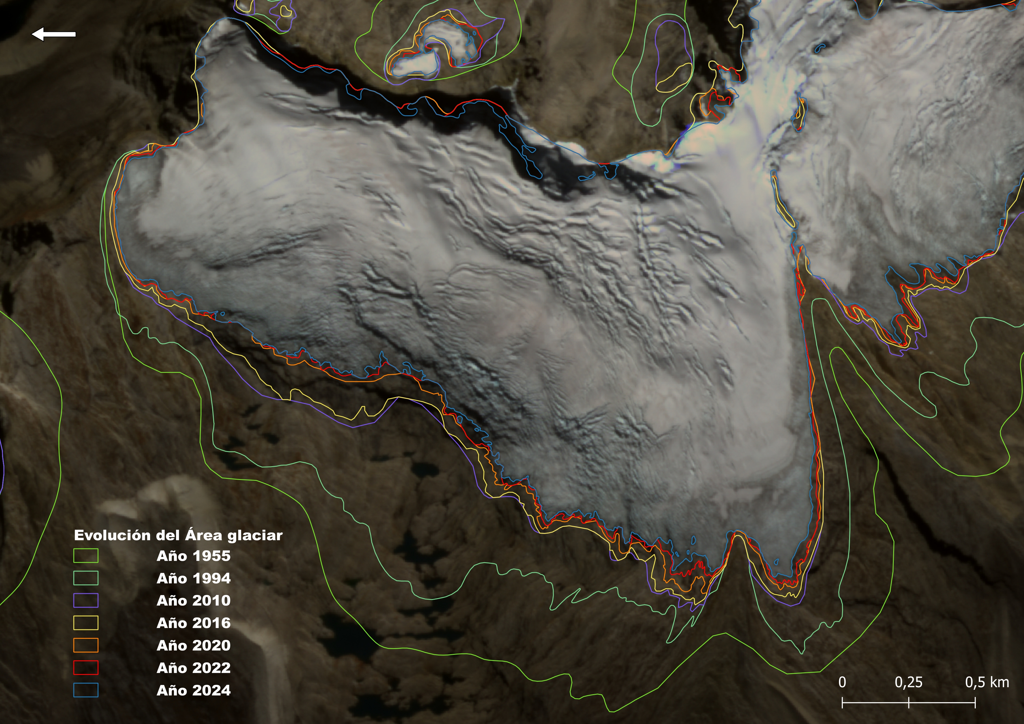 Evolución multitemporal del área glaciar