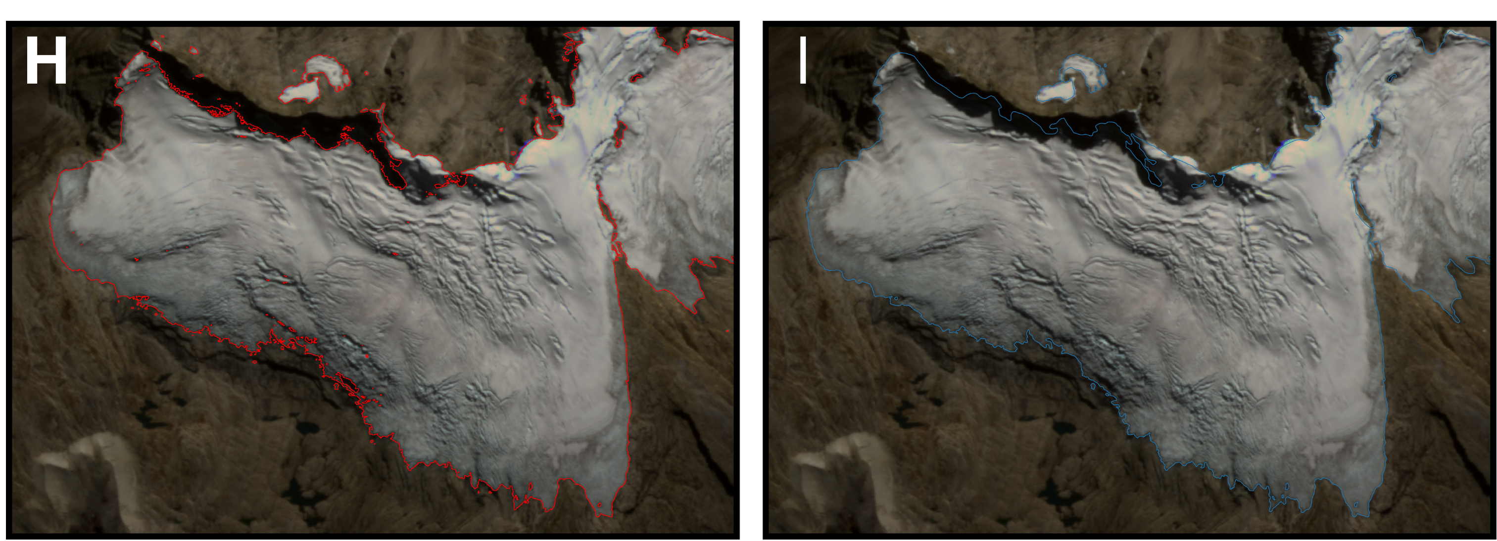 ectorización automática (H), delineación manual (I)