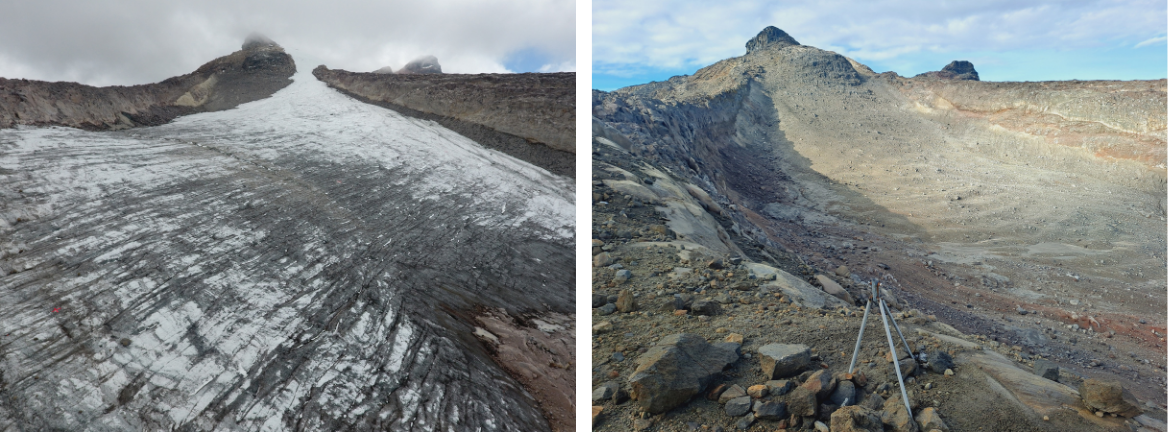 Fotografías. Extinción del glaciar Conejeras entre 2018 y 2024