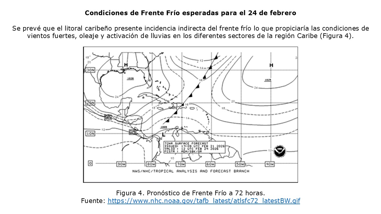 Condiciones de Frente Frío esperadas para el 24 de febrero