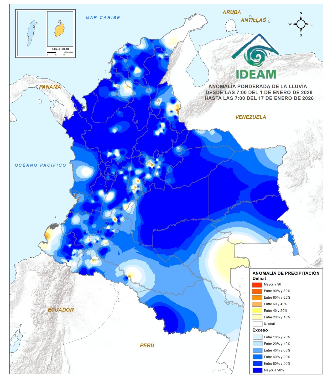 Anomalía ponderada de la lluvia: desde el 1 al 17 de enero de 2026.