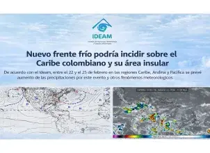 Nuevo frente frío podría incidir sobre el Caribe colombiano y su área insular