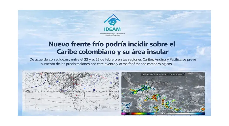 Nuevo frente frío podría incidir sobre el Caribe colombiano y su área insular